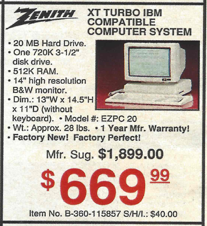 FS: Zenith eaZy PC all-in-one XT/8088-class computer (NJ